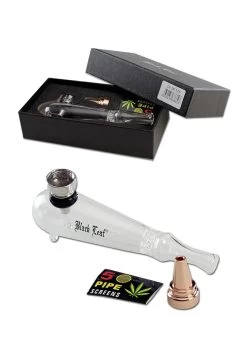 'Black Leaf' Glass Pipe Set With Metal Bowl