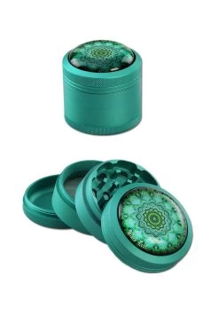 Black Leaf Mandala Al. Grinder 4-part Turquois