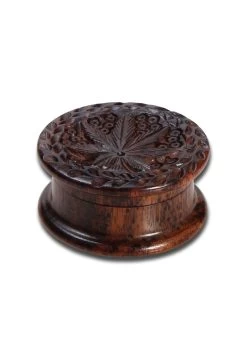 Rosewood Weed Grinder With A Carved 'Leaf'