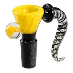 Black Leaf Glass Art Bowl Dots Yellow