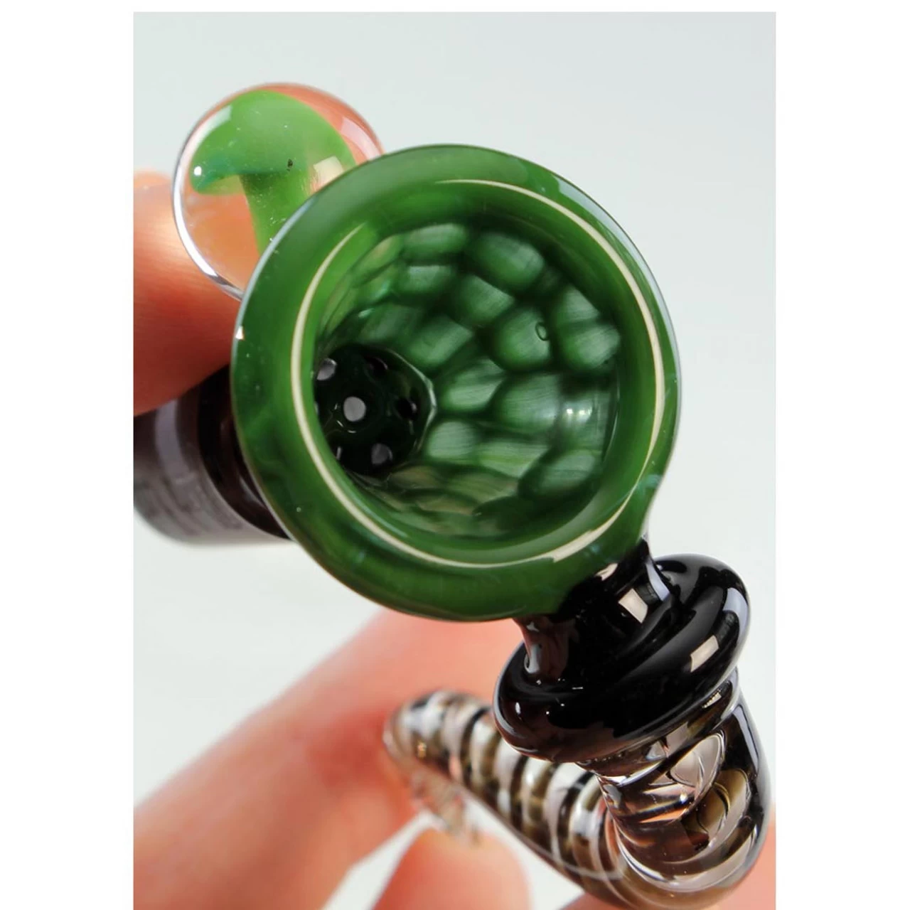 Black Leaf Glass Art Bowl Dots Green 4 Black Leaf Glass Art Bowl Dots Green - Image 2